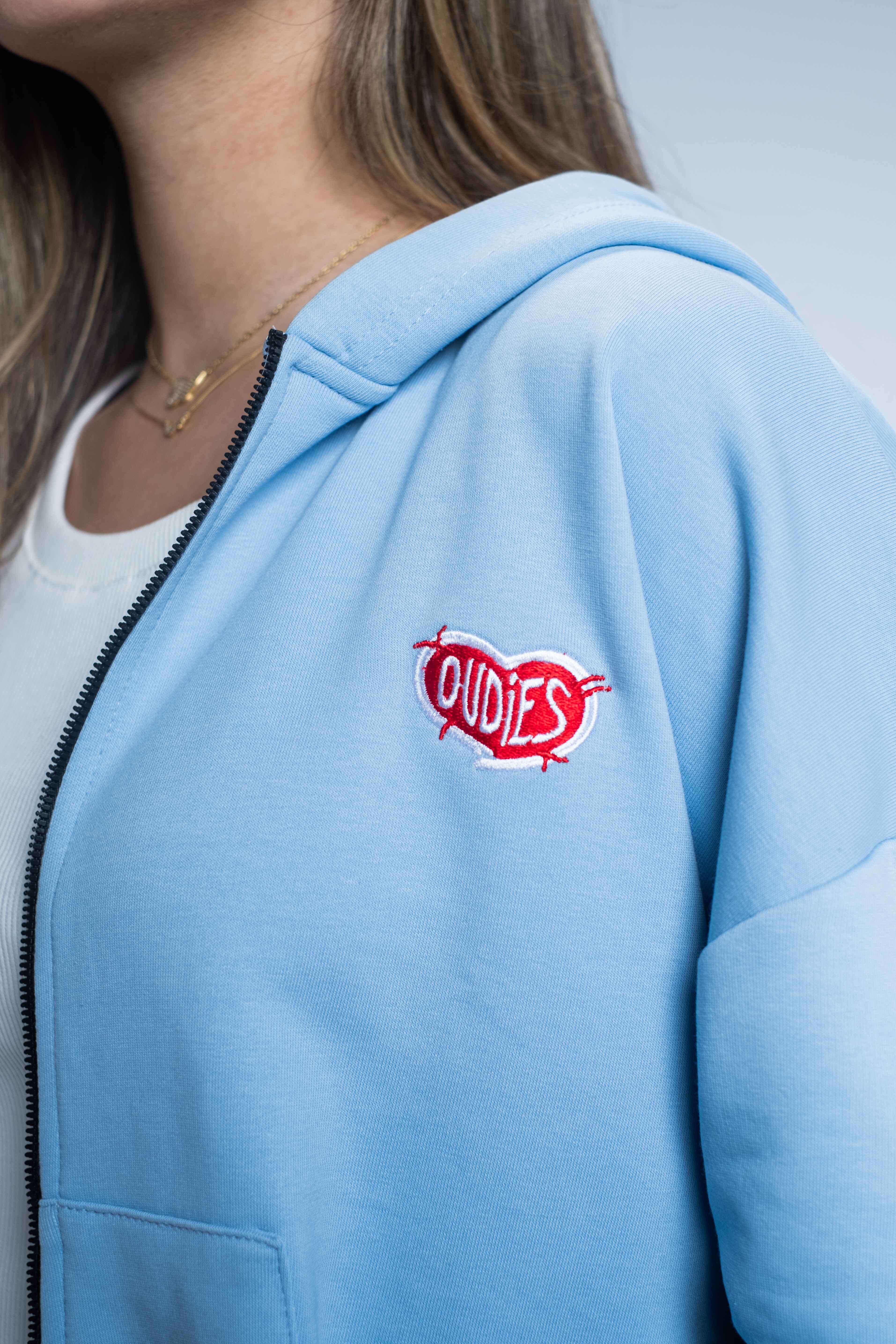 Blue Crop Zip Hoodie