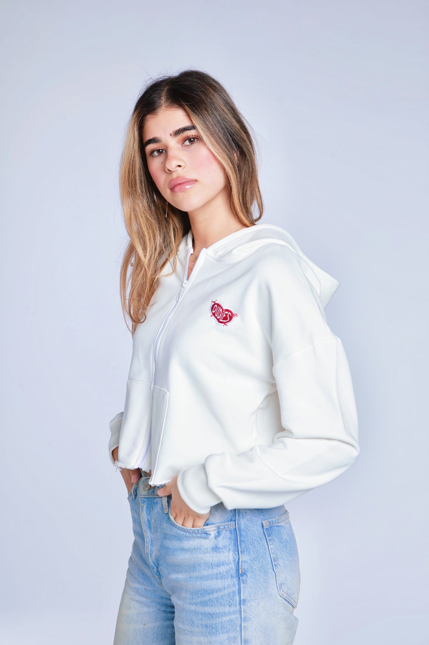EMBROIDERED CROP HOODIE (OFF-WHITE)