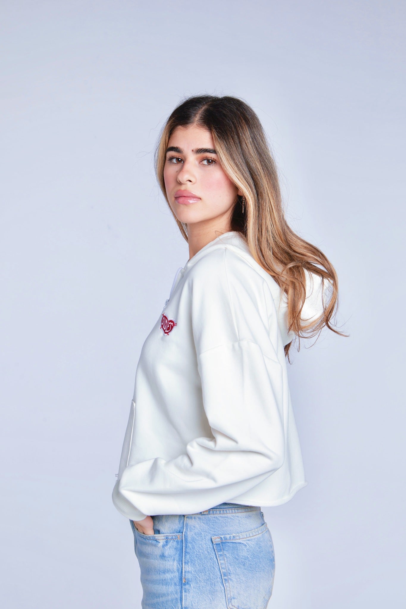 EMBROIDERED CROP HOODIE (OFF-WHITE)