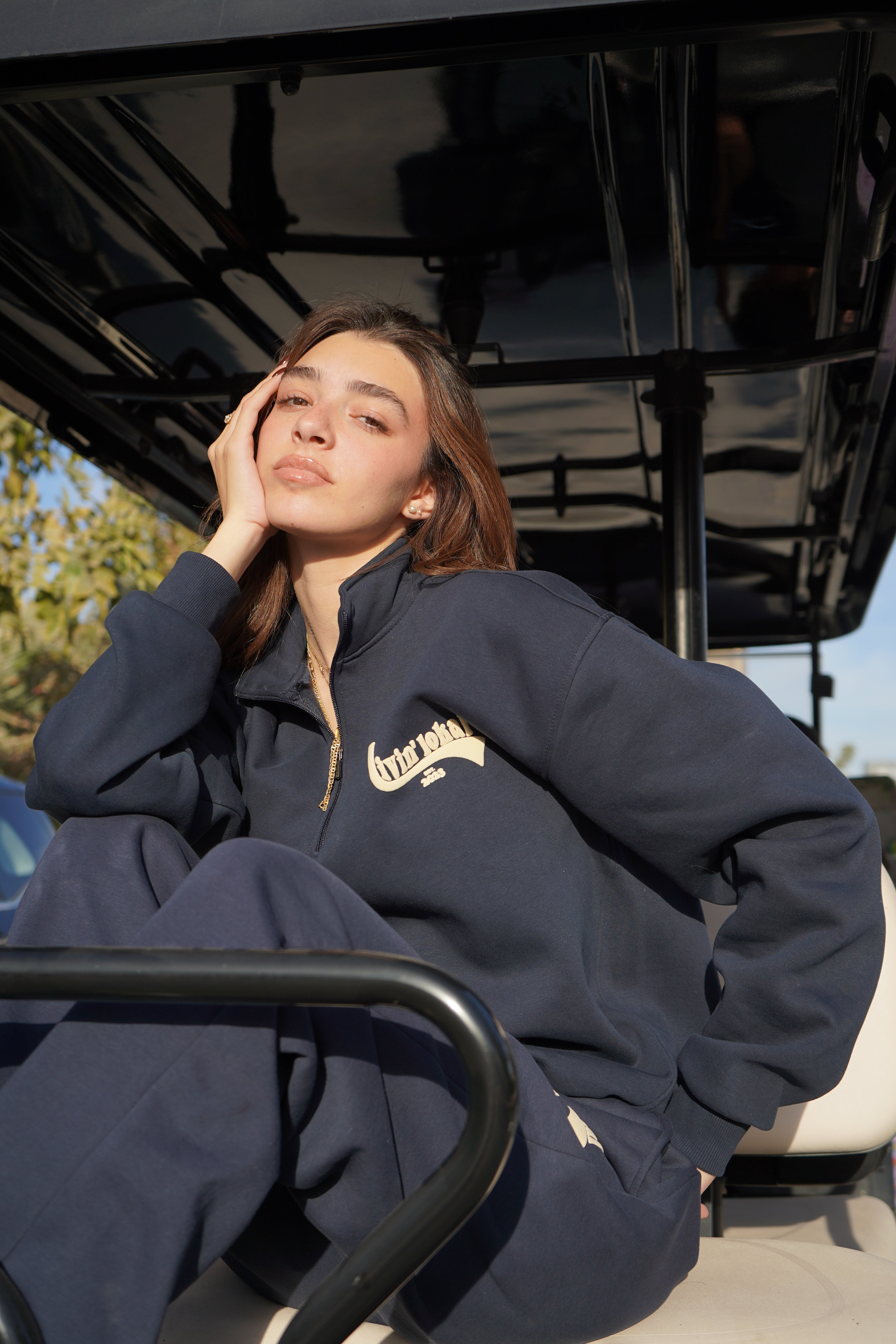 Quarter Zip Puff Print Livin' Lokal (Navy)