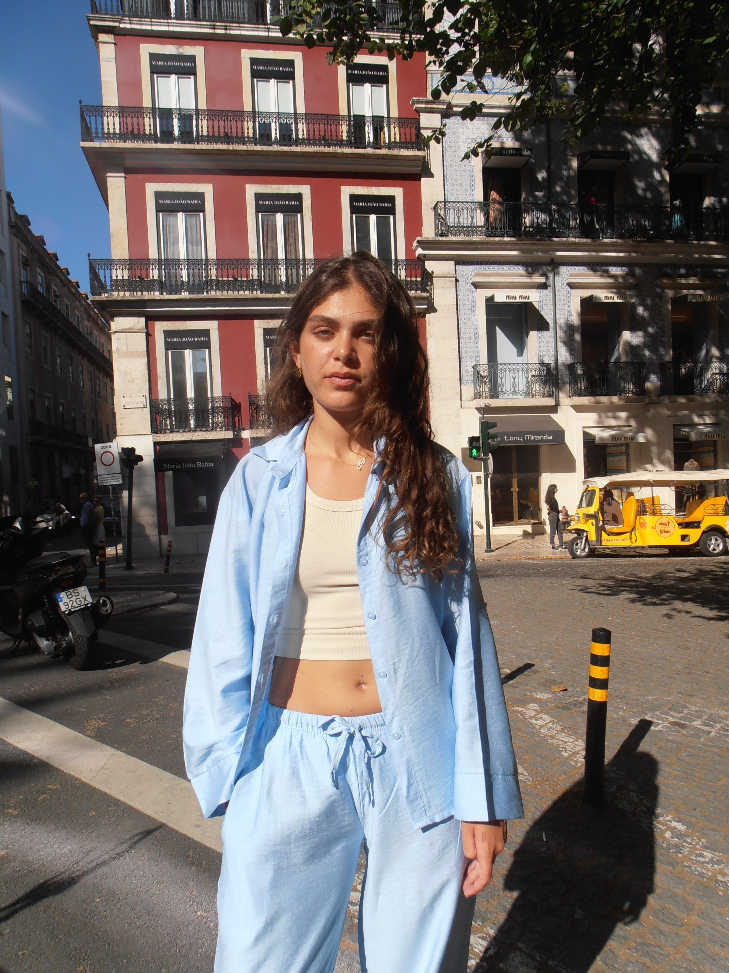 Womens Linen Shirt/Pants (Sky Blue)