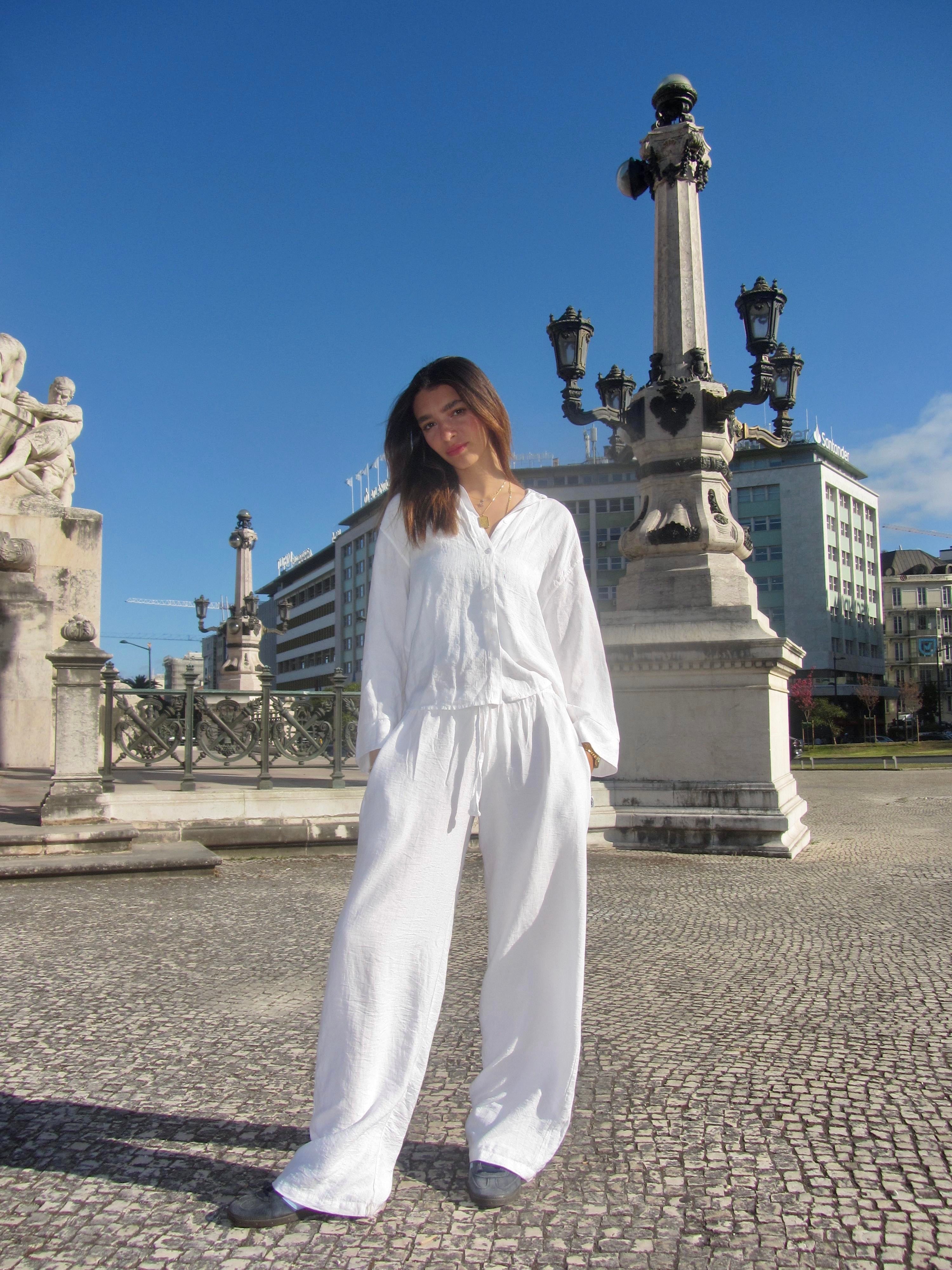 Womens Linen Shirt/Pants (White)