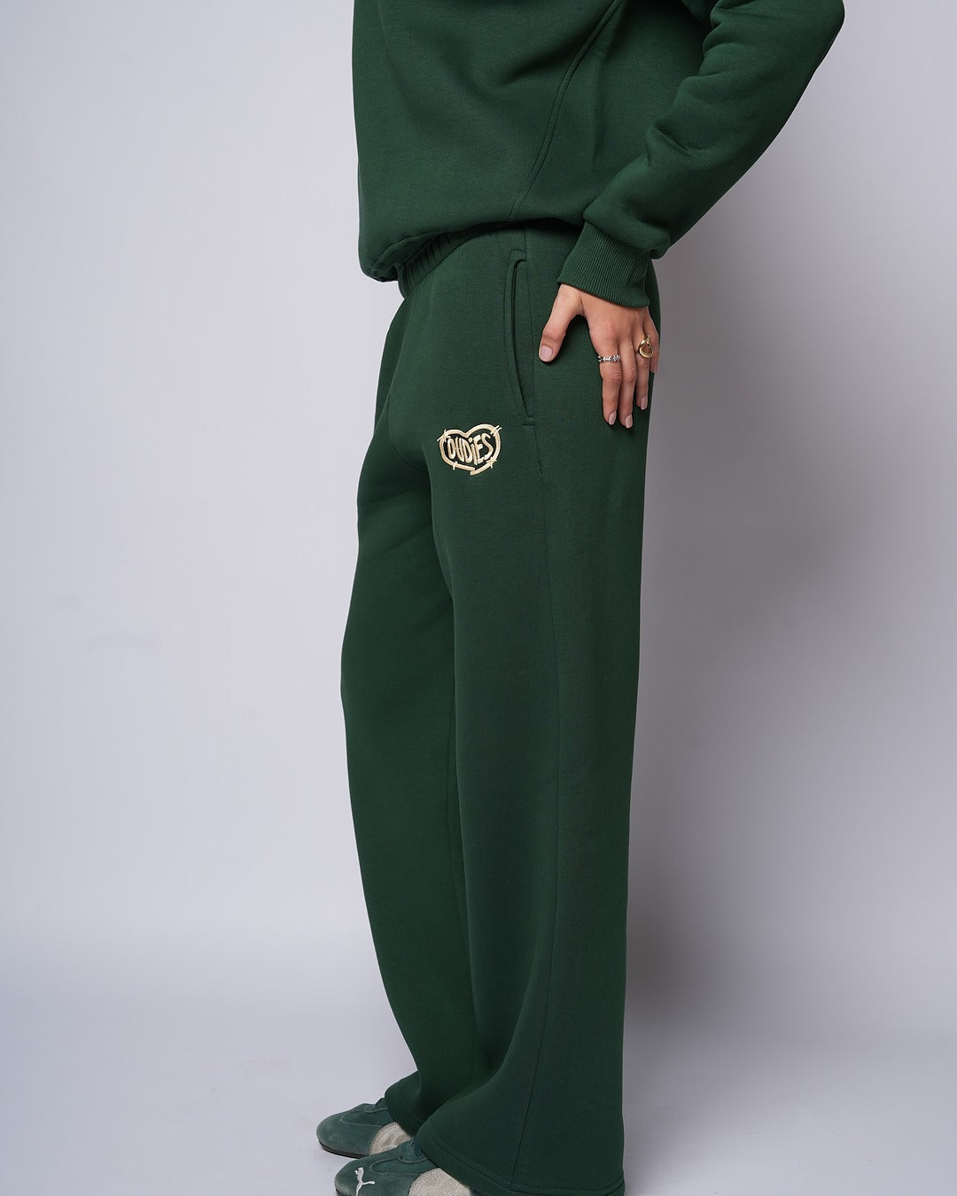 Heart Embroidered Sweatpants (Green/Gold)