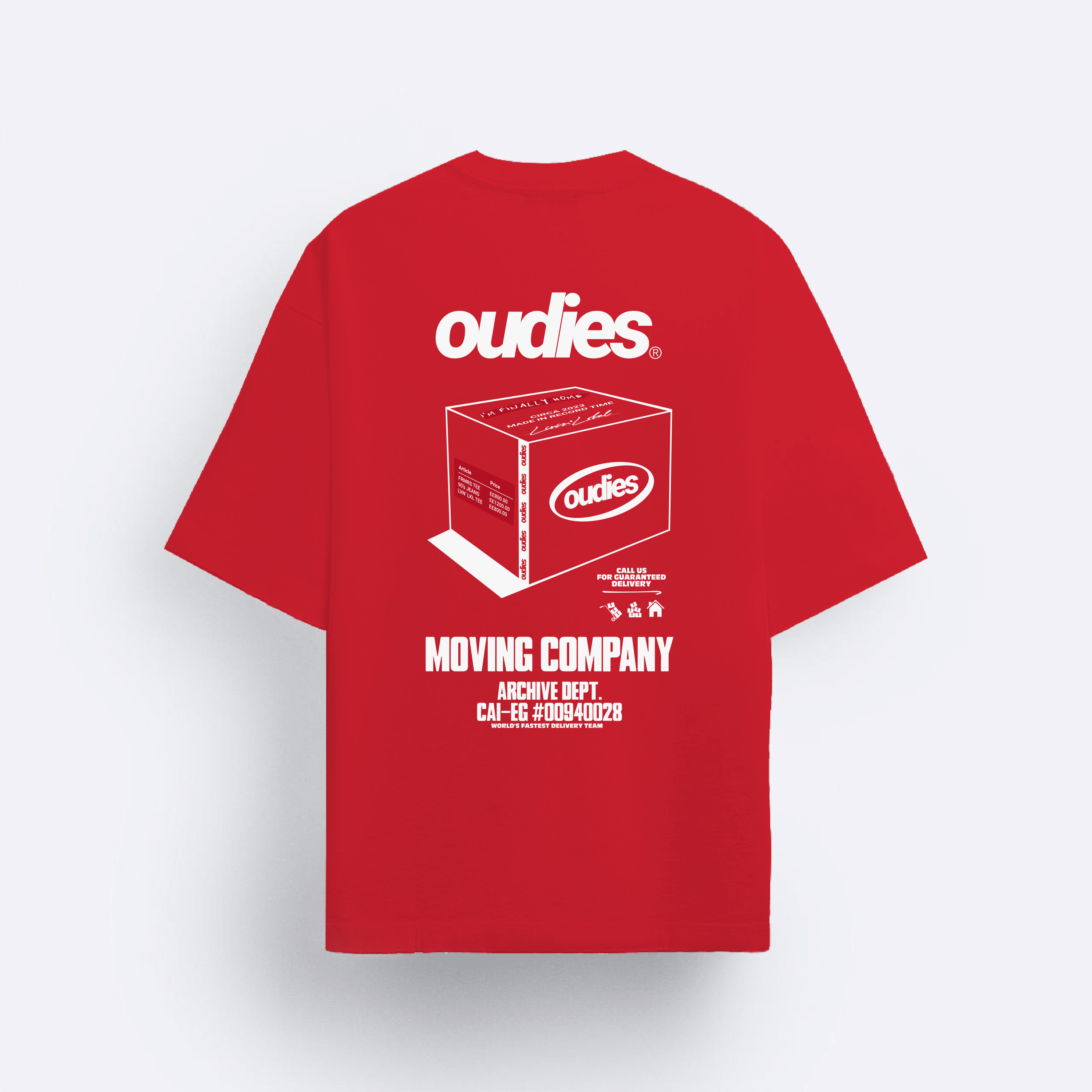 OUDIES MOVING CO TEE RED (BOXY FIT)