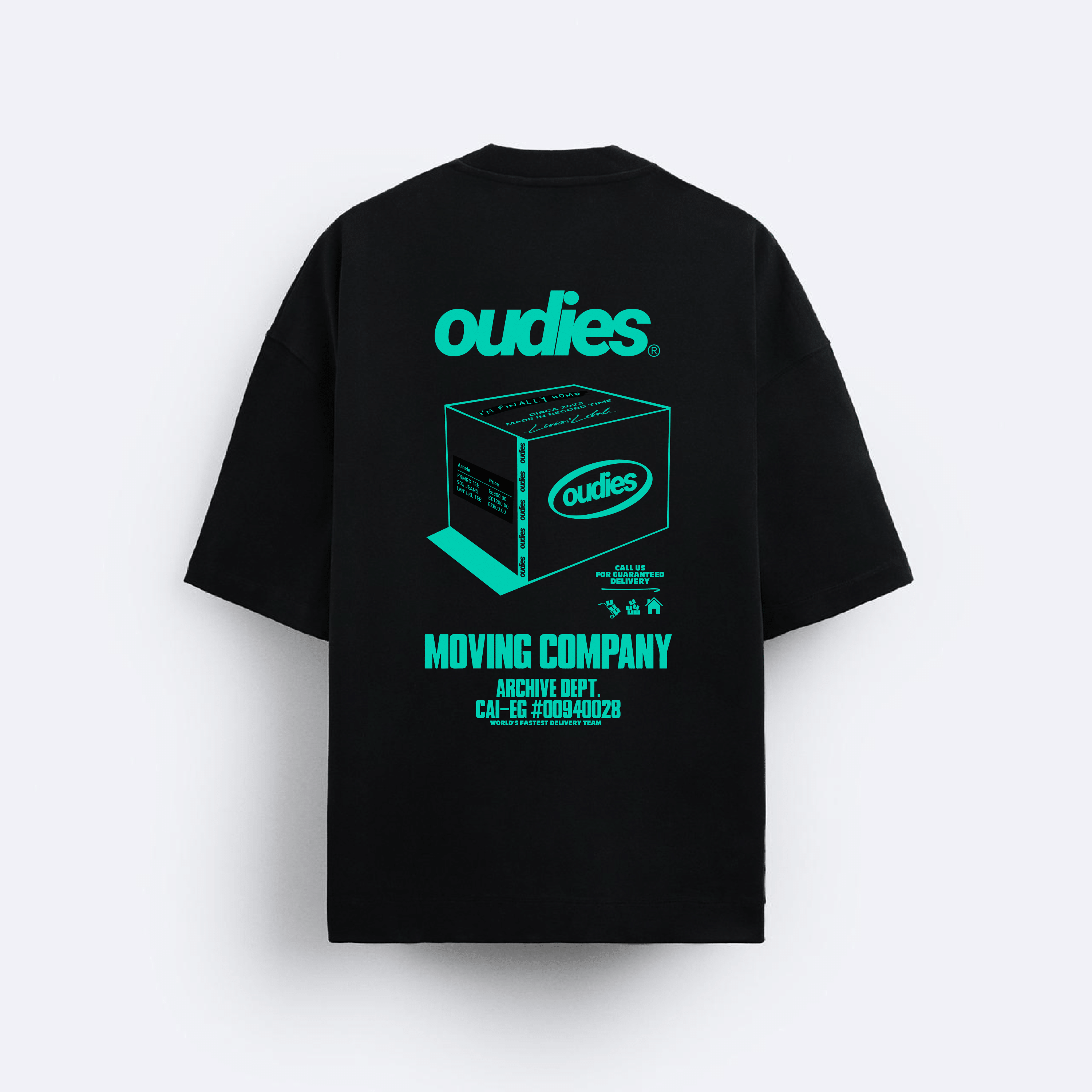 OUDIES MOVING CO TEE BLACK MINT (BOXY FIT)
