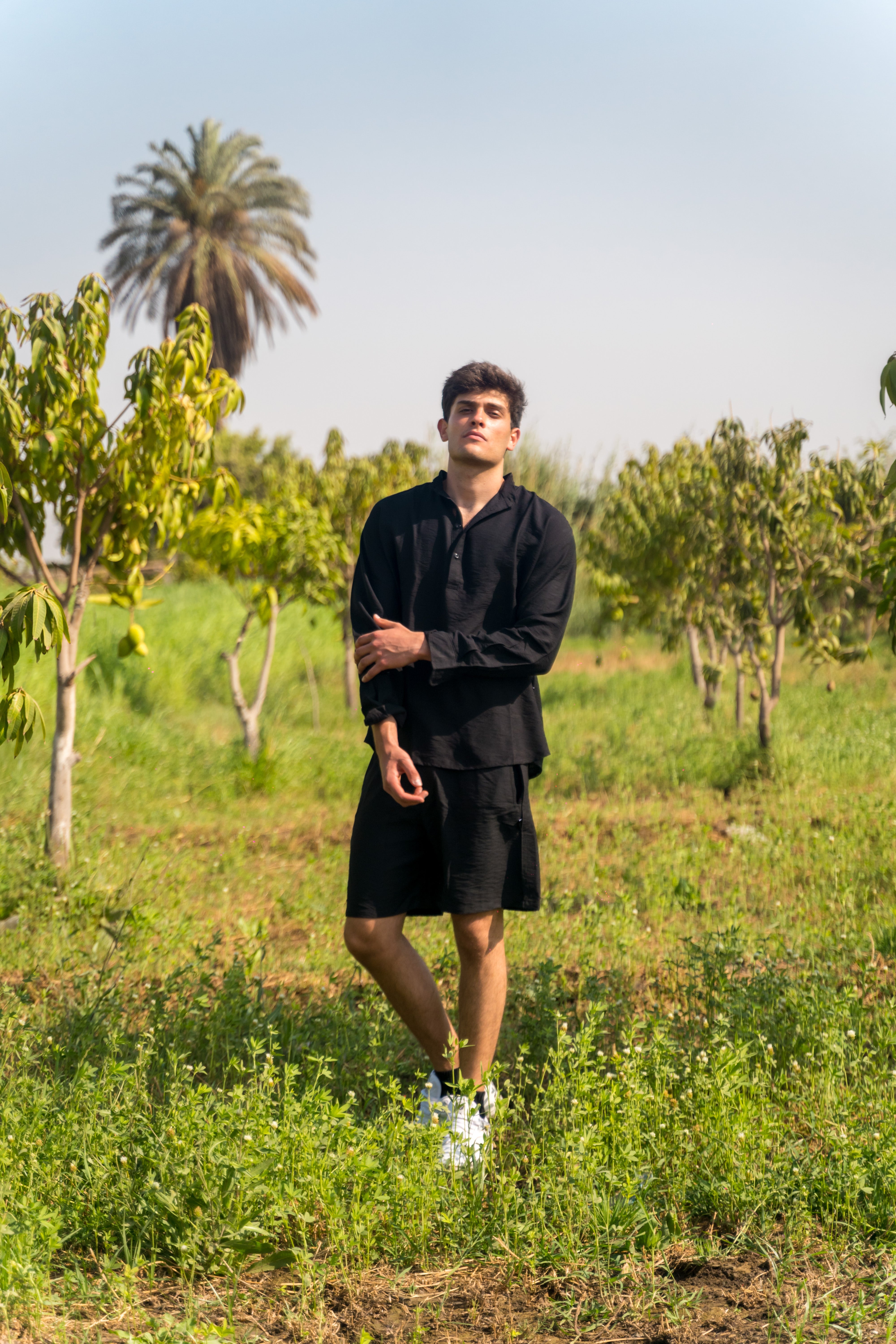 Mens Linen Shirt/Shorts (Black)