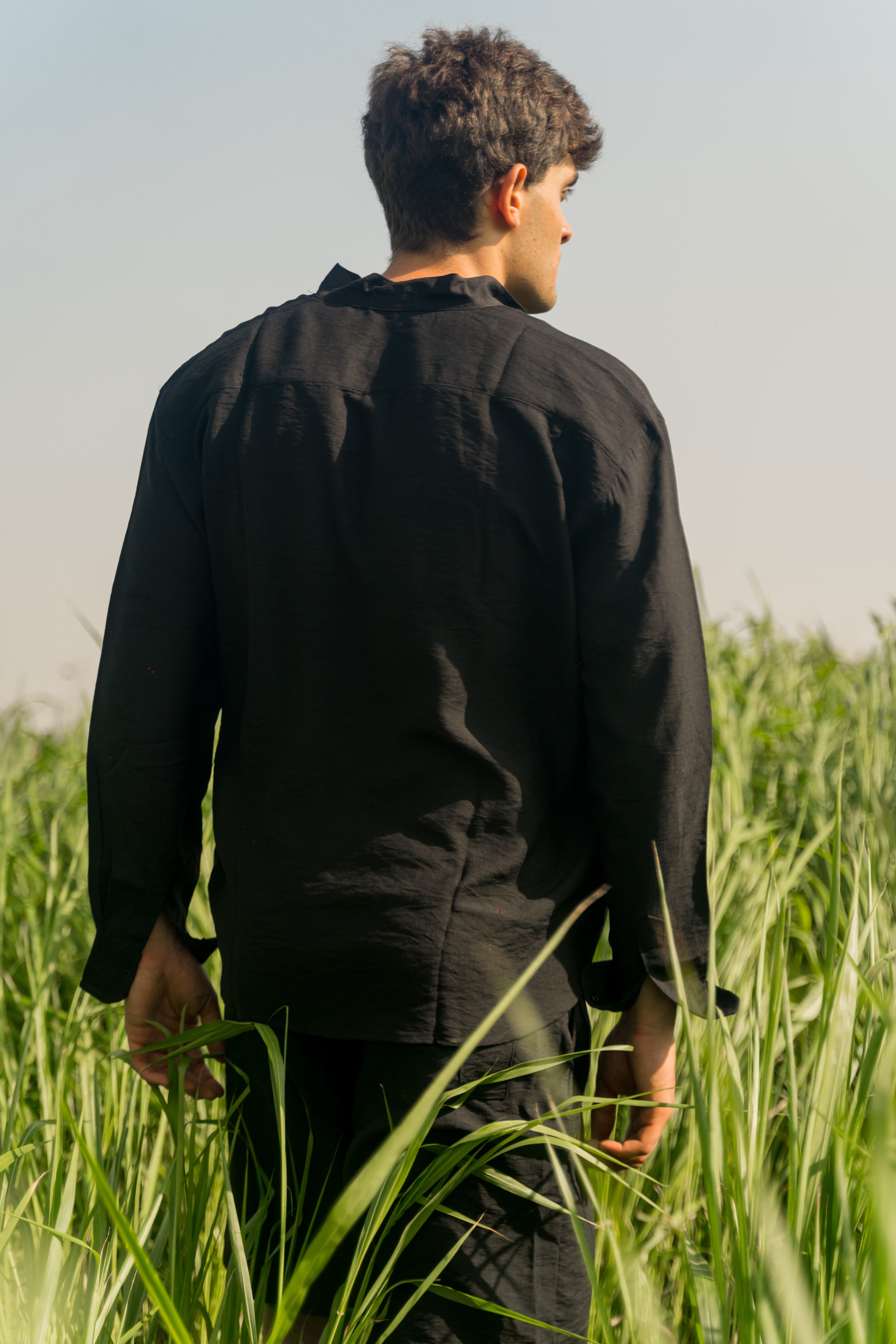 Mens Linen Shirt/Shorts (Black)