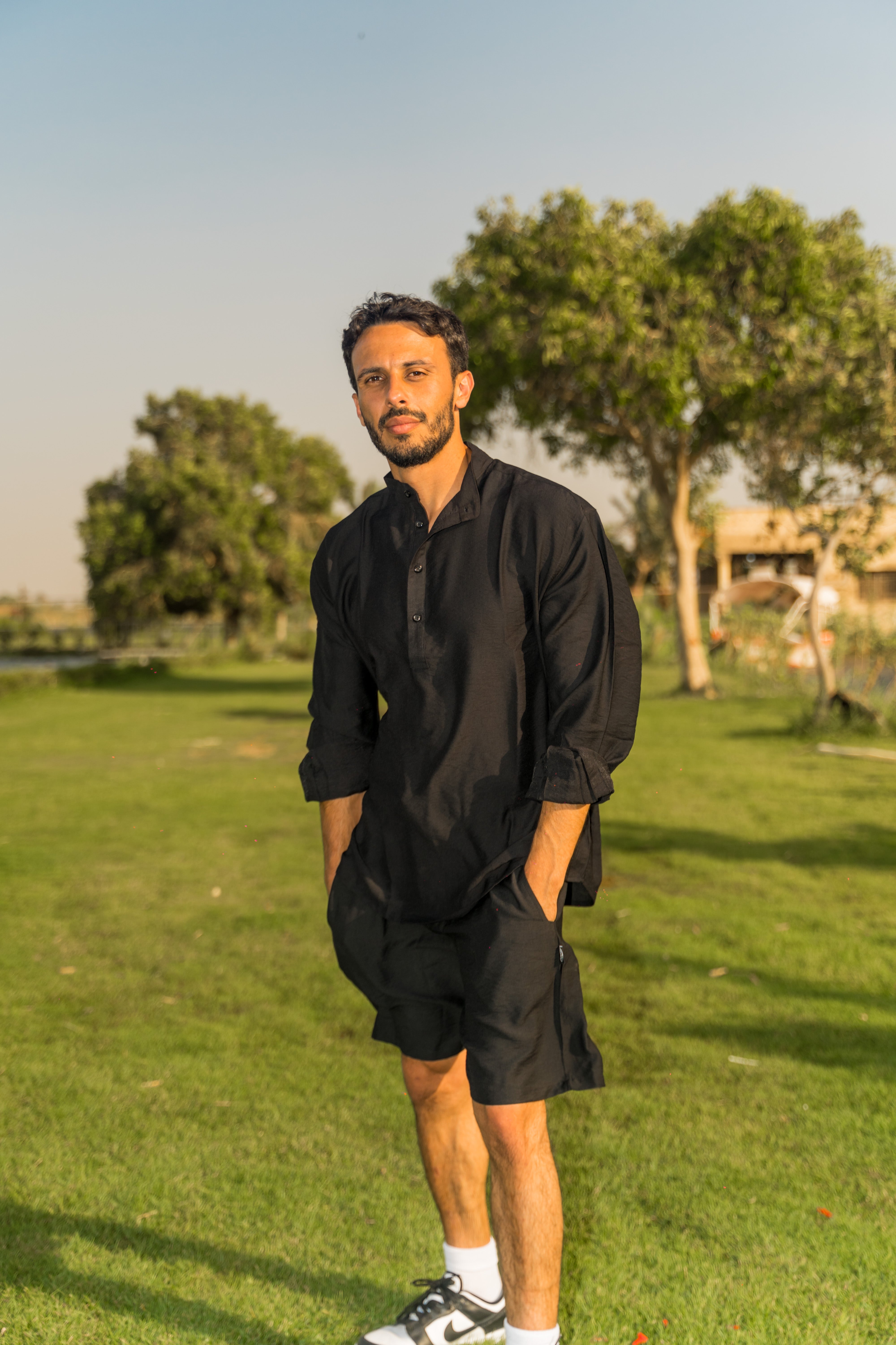 Mens Linen Shirt/Shorts (Black)