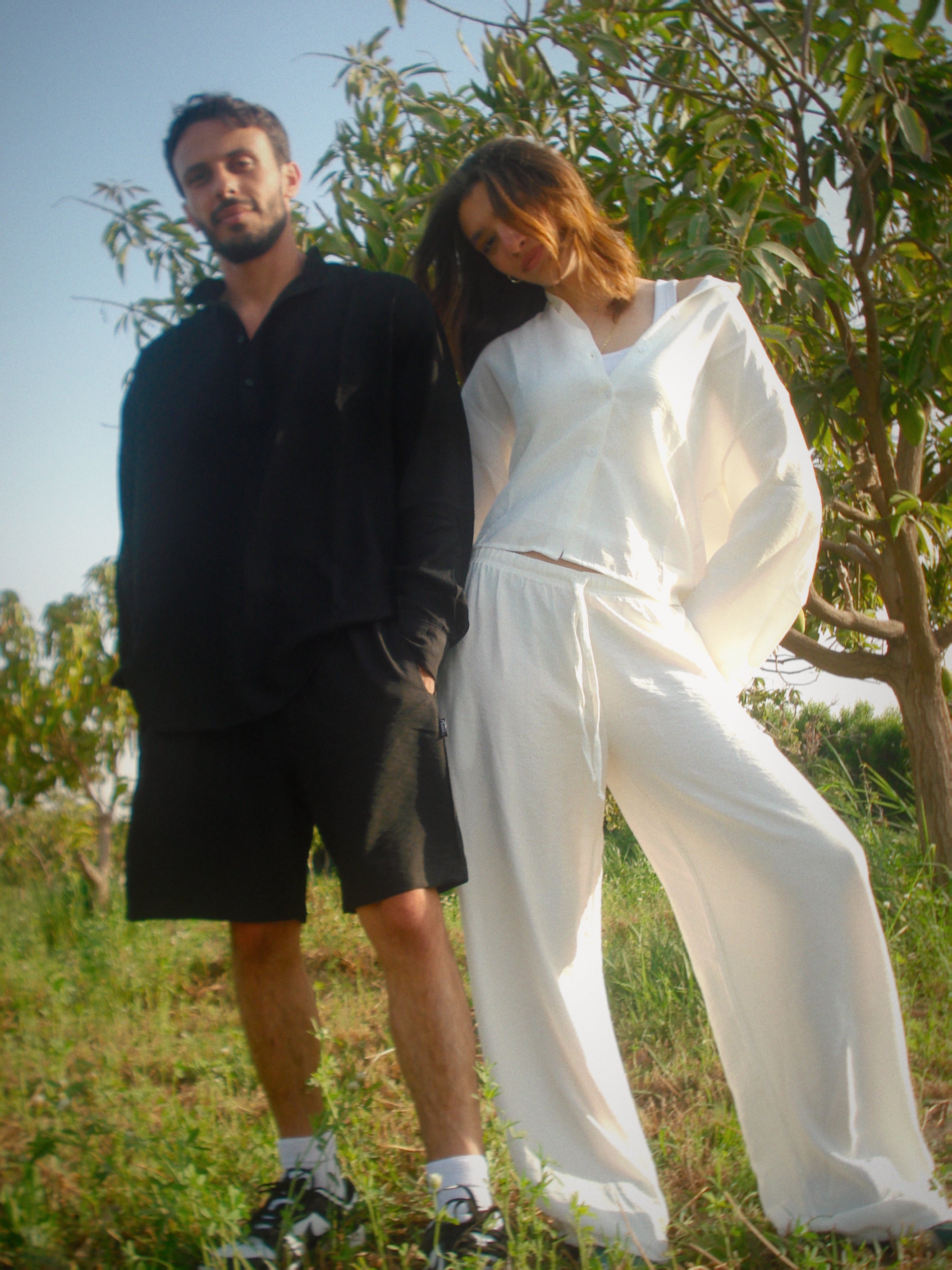 Mens Linen Shirt/Shorts (Black)