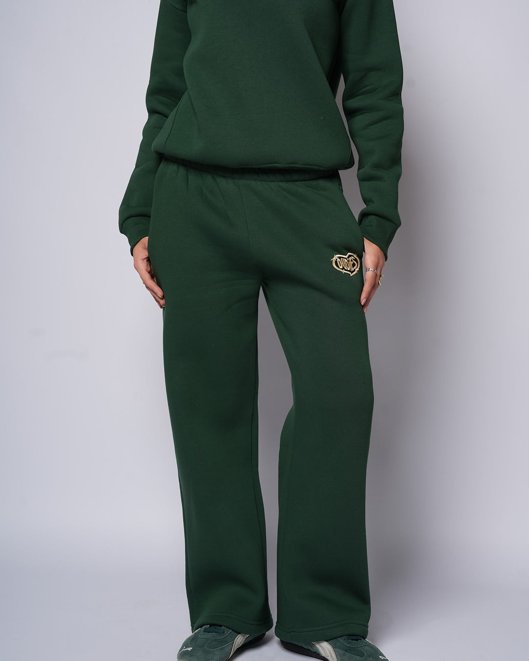 Heart Embroidered Sweatpants (Green/Gold)